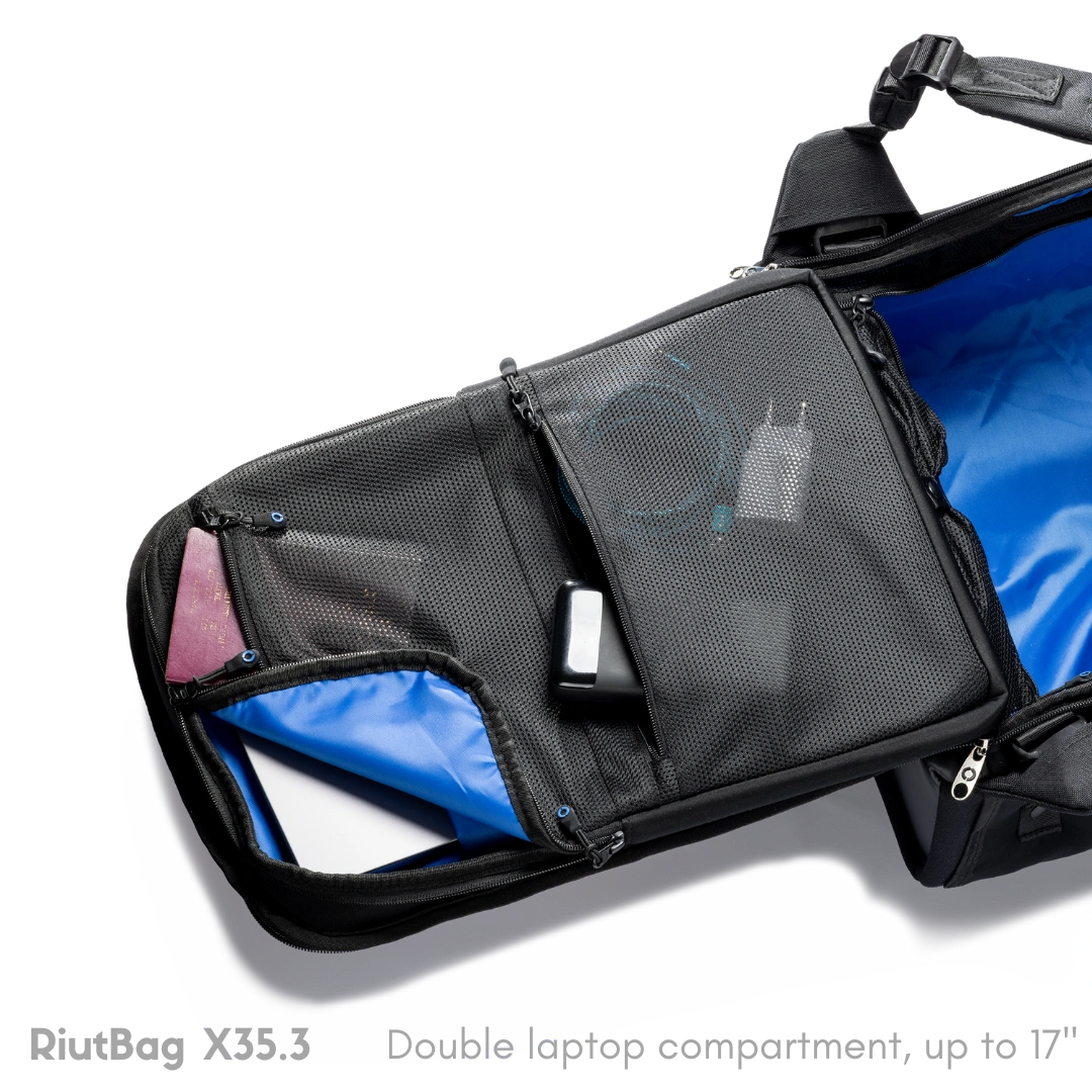 backpack to carry two laptops Expandable Carry-on Large Cabin Backpack for 17" laptop – RiutBag® Secure Laptop Backpacks for Greater Journeys