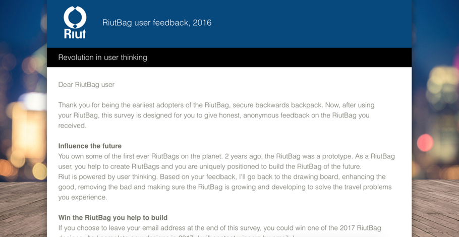 RiutBag user feedback survey 2016